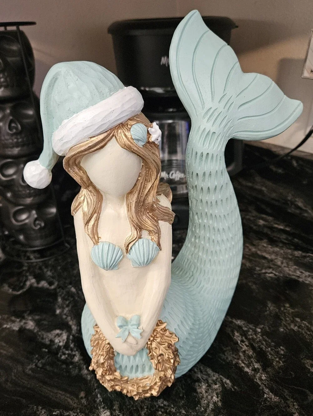 Fancy That Holiday Christmas Mermaid Figurine – Pastel Blue & Gold, 8” Resin